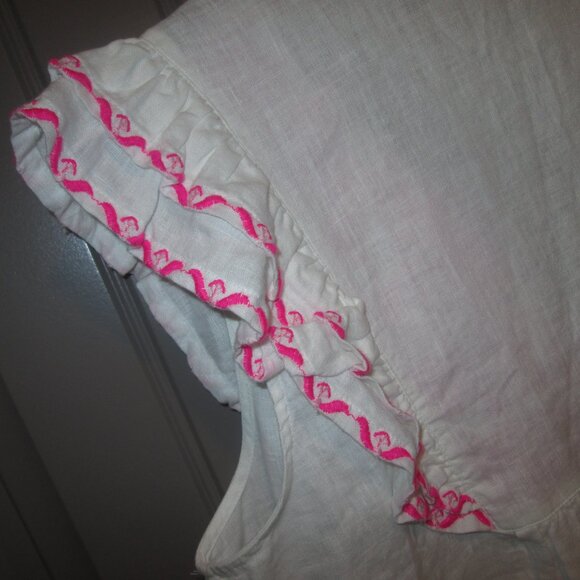 Women Crown & Ivy XL White/Pink Top, Flutter Sleeve, "V" Neck Opening w/Ties - Picture 7 of 7